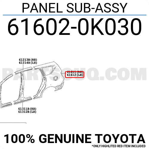 616020K030 Toyota PANEL SUB-ASSY