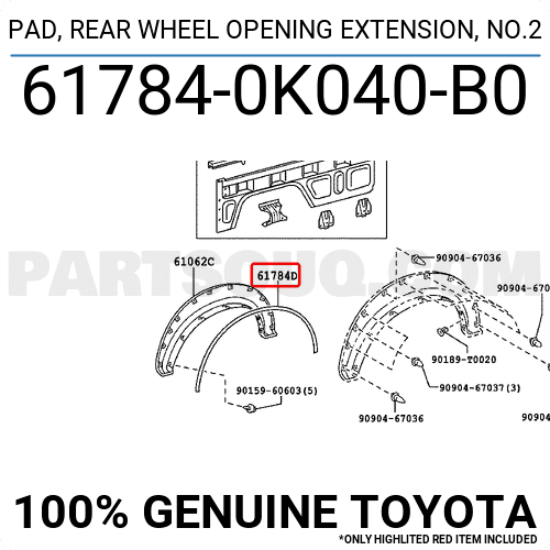 PAD, REAR WHEEL OPENING EXTENSION, NO.2 617840K041B0 | Toyota 