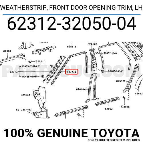 TOYOTA Genuine 62312-32050-04 Door Opening Trim Weatherstrip 