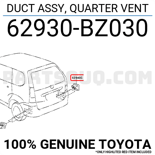 DUCT ASSY, QUARTER VENT 62930BZ030 | Toyota Parts | PartSouq