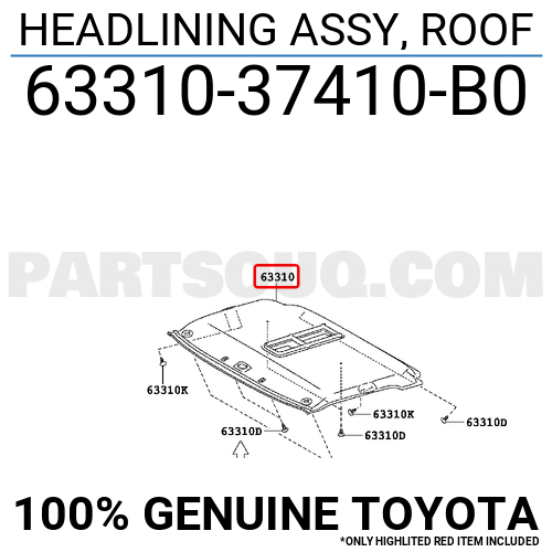 HEADLINING ASSY, ROOF 6331037410B0 | Toyota Parts | PartSouq