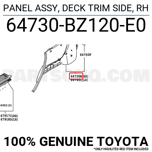 PANEL ASSY, DECK TRIM SIDE, RH 64730BZ120E0 | Toyota Parts | PartSouq