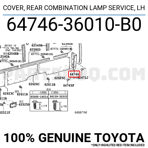 COVER, REAR COMBINATION LAMP SERVICE, LH 6474636010B0 | Toyota Parts ...