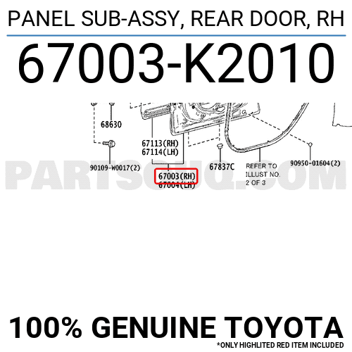 PANEL SUB-ASSY, REAR DOOR, RH 67003K2010 | Toyota Parts | PartSouq TOYOTA(トヨタ) 純正部品 リヤドア パネルSUB-ASSY RH 67003-44010
