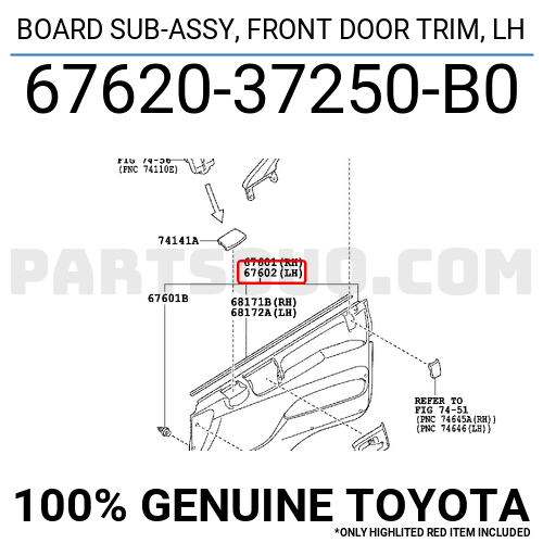 6762037250B0 Toyota BOARD SUB-ASSY, FRONT DOOR TRIM, LH