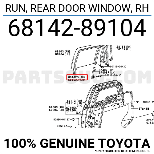 New Genuine OEM Part rh 6814289103 rear door window 68142-89103 Toyota Run 