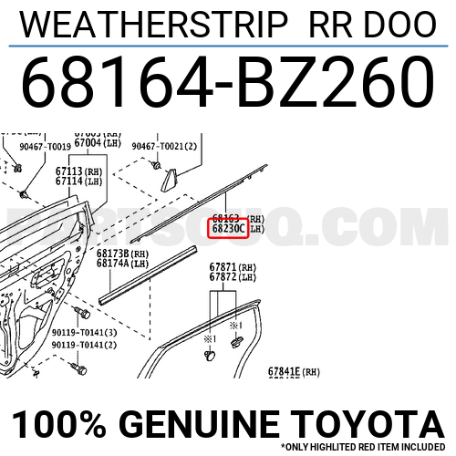 68164BZ260 Toyota WEATHERSTRIP RR DOO