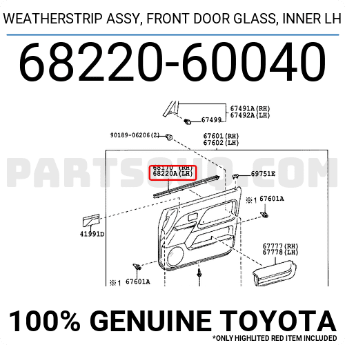 WEATHERSTRIP ASSY, FRONT DOOR GLASS, INNER 6817060081 | Toyota
