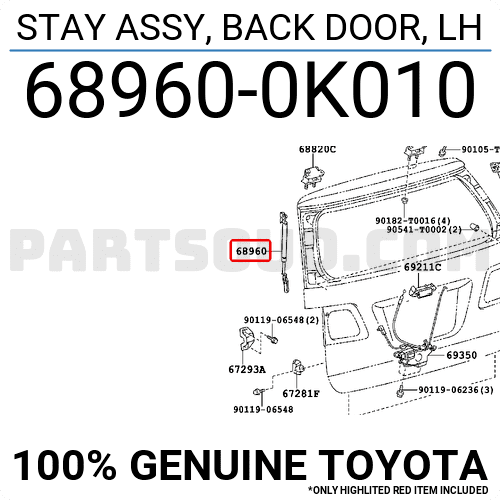 STAY ASSY, BACK DOOR, LH 689600K110 | Toyota Parts | PartSouq