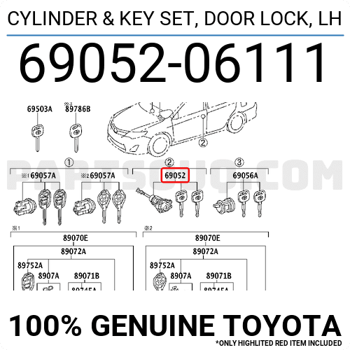 CYLINDER & KEY SET, DOOR LOCK, LH 6905206111 | Toyota Parts | PartSouq