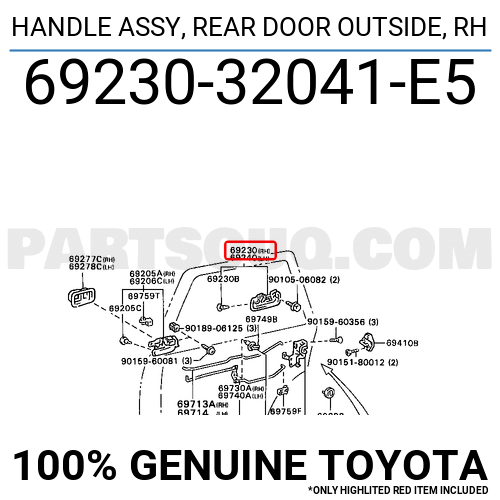 Genuine Toyota Parts Handle Assy Rr Door 69230-32041-E5 