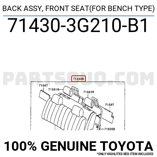 BACK ASSY, FRONT SEAT(FOR BENCH TYPE) 714303G210B1 | Toyota Parts ...