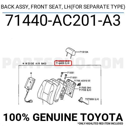BACK ASSY, FRONT SEAT, LH(FOR SEPARATE TYPE) 71440AC201A3 | Toyota ...