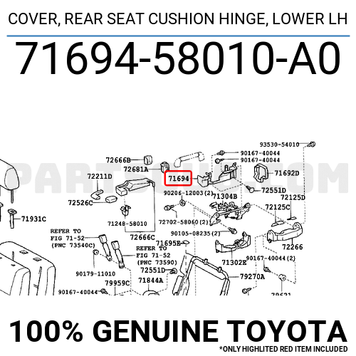 COVER, REAR SEAT CUSHION HINGE, LOWER LH 7169458010A0 Toyota Parts