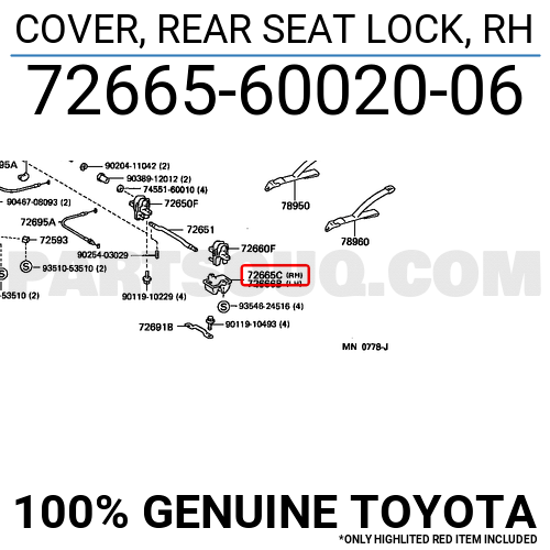 TOYOTA 72665-60020-06 Seat Lock Cover 