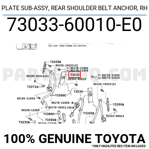 PLATE SUB-ASSY, REAR SHOULDER BELT ANCHOR, RH 7303360010E0 | Toyota ...