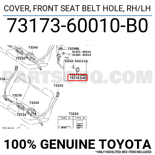 7317360011B0 Genuine Toyota COVER RH/LH 73173-60011-B0 FRONT SEAT BELT HOLE 