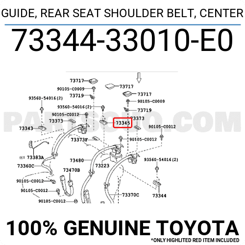 GUIDE, REAR SEAT SHOULDER BELT, CENTER 7334433010E0 | Toyota Parts ...