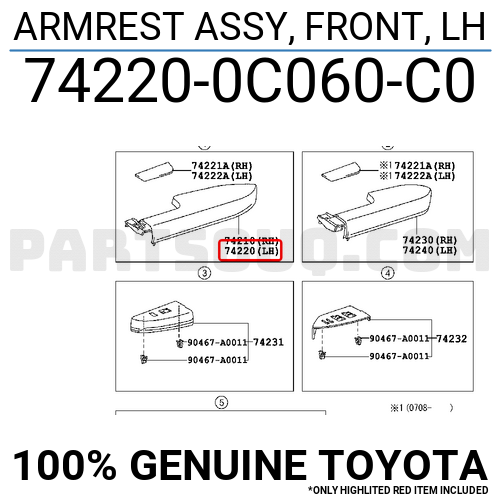 ARMREST ASSY, FRONT, LH 742200C060C0 Toyota Parts PartSouq
