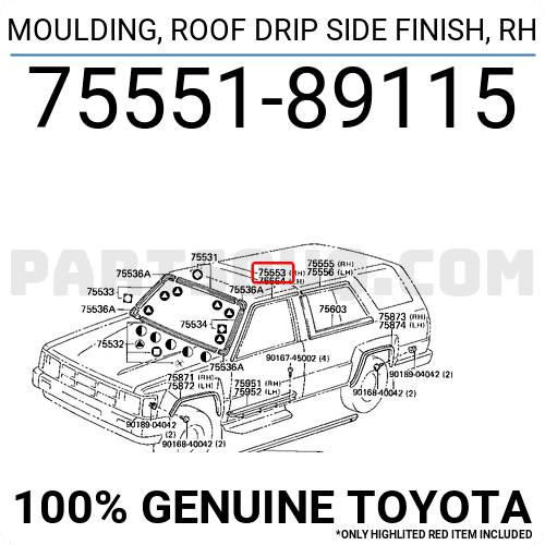 MOULDING, ROOF DRIP SIDE FINISH, RH 7555189115 | Toyota Parts | PartSouq