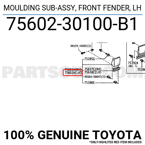 MOULDING SUB-ASSY, FRONT FENDER, LH 7560230100B1 | Toyota Parts | PartSouq