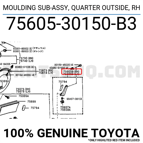 MOULDING SUB-ASSY, QUARTER OUTSIDE, RH 7560530150B3 | Toyota Parts ...