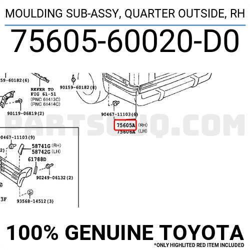 MOULDING SUB-ASSY, QUARTER OUTSIDE, RH 7560560020D0 | Toyota Parts ...