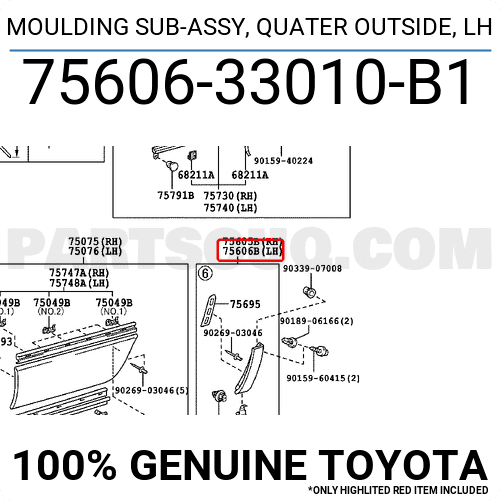MOULDING SUB-ASSY, QUATER OUTSIDE, LH 7560633010B1 | Toyota Parts ...