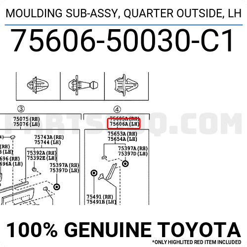 MOULDING SUB-ASSY, QUARTER OUTSIDE, LH 7560650030C1 | Toyota Parts ...