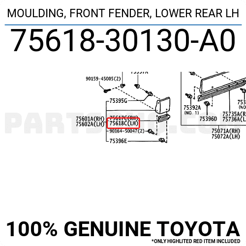 MOULDING, FRONT FENDER, LOWER REAR LH 7561830130A0 | Toyota Parts ...