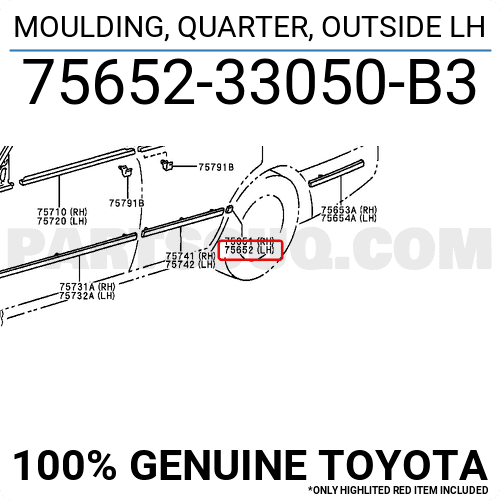 MOULDING, QUARTER, OUTSIDE LH 7565233050B3 | Toyota Parts | PartSouq