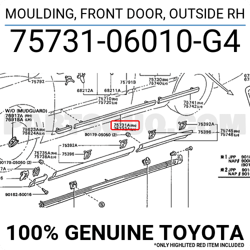 MOULDING, FRONT DOOR, OUTSIDE RH 7573106010G4 | Toyota Parts | PartSouq