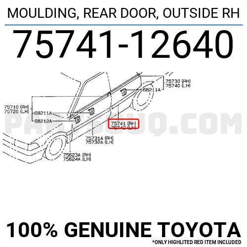MOULDING, REAR DOOR, OUTSIDE RH 7574112640 | Toyota Parts | PartSouq