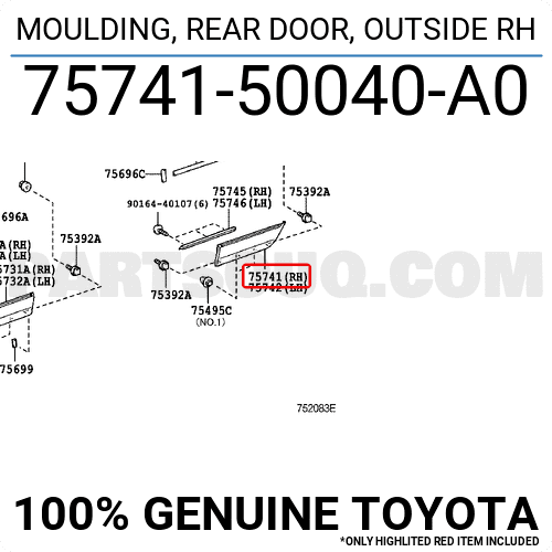 MOULDING, REAR DOOR, OUTSIDE RH 7574150040A0 | Toyota Parts | PartSouq