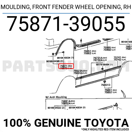 MOULDING, FRONT FENDER WHEEL OPENING, RH 7587139055 | Toyota Parts ...