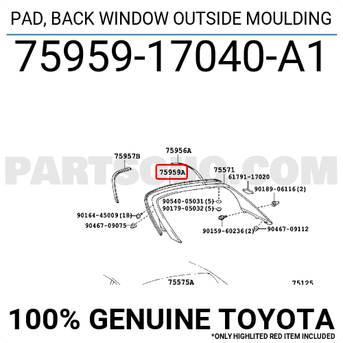 Genuine Toyota 75959-17040-A1 Window Molding Pad