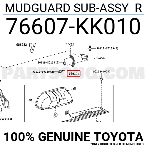 MUDGUARD SUB-ASSY R 76607KK010 | Toyota Parts | PartSouq