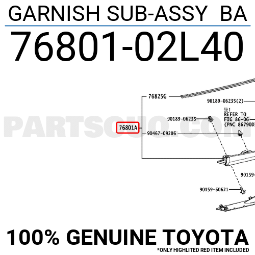 7680102L40 Toyota GARNISH SUB-ASSY BA