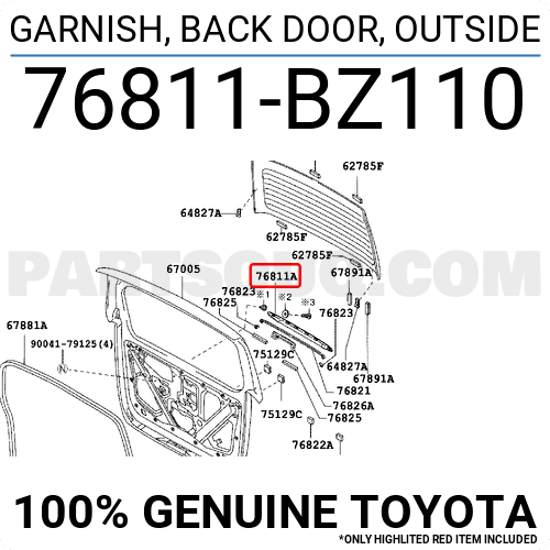 76811BZ110 Toyota GARNISH, BACK DOOR, OUTSIDE