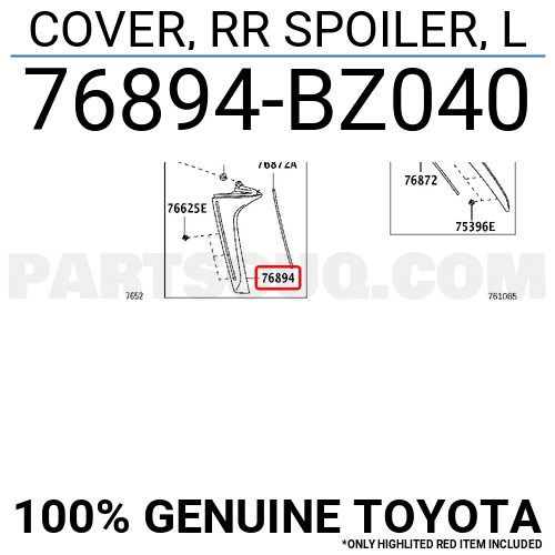76894BZ040 Toyota COVER, RR SPOILER, L