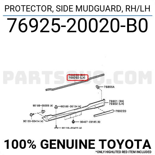 TOYOTA 76925-20020-B0 Side Mudguard Protector 