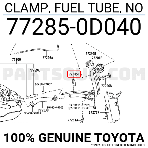 CLAMP, FUEL TUBE, NO 772850D040 | Toyota Parts | PartSouq
