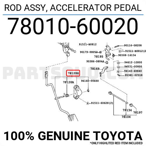 7801060020 Toyota ROD ASSY, ACCELERATOR PEDAL