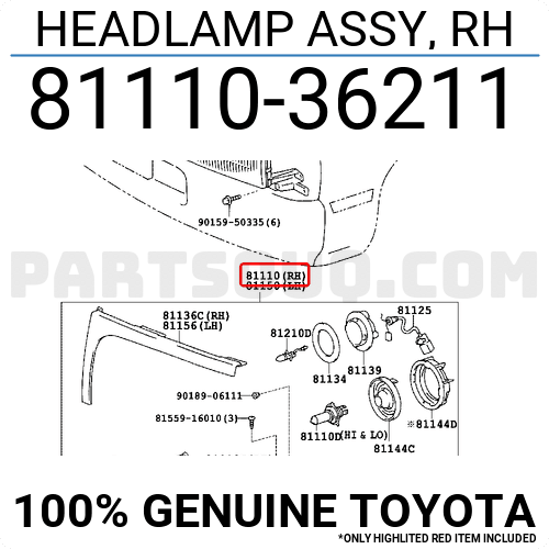 HOUSING SUB-ASSY, HEADLAMP, RH 8110536190 | Toyota Parts | PartSouq
