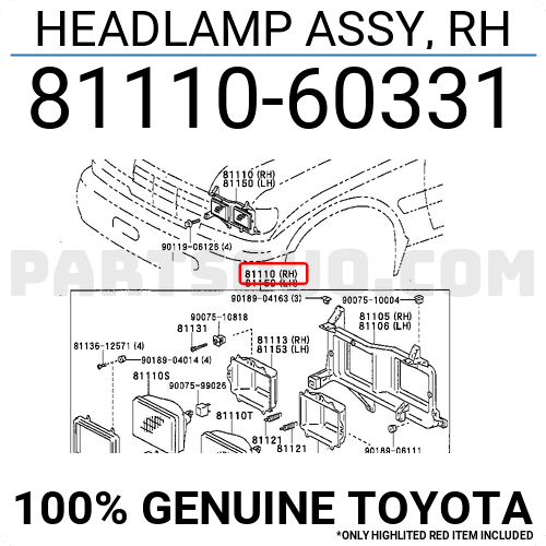 8111060331 Toyota HEADLAMP ASSY, RH
