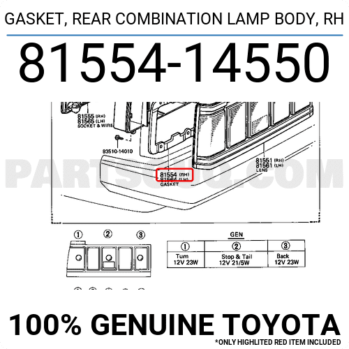 GASKET, REAR COMBINATION LAMP BODY, RH 8155414550 | Toyota Parts | PartSouq
