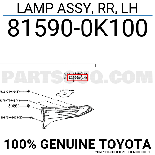 LAMP ASSY, RR, LH 81590BZ050 | Toyota Parts | PartSouq