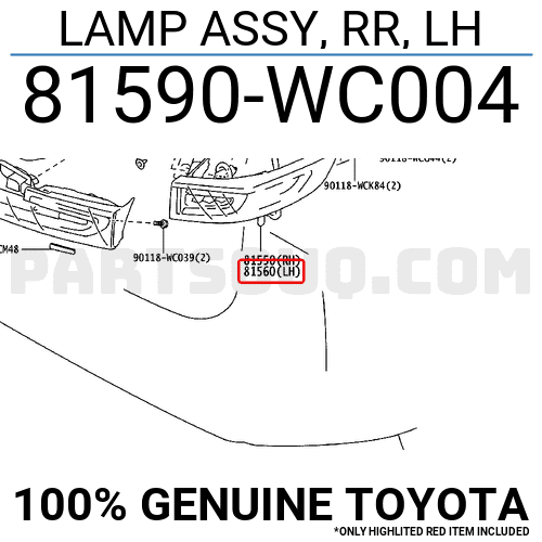 LAMP ASSY, RR, LH 81590WC004 | Toyota Parts | PartSouq