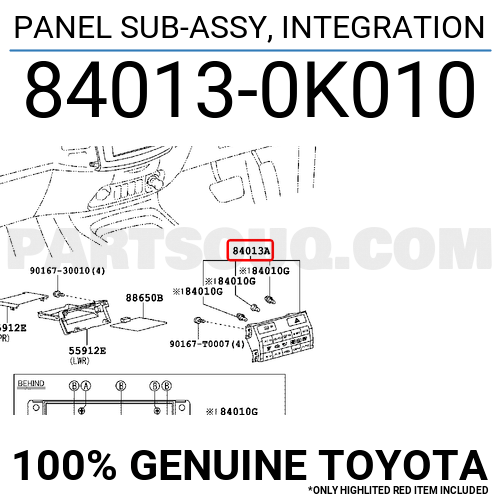 840130K010 Toyota PANEL SUB-ASSY, INTEGRATION