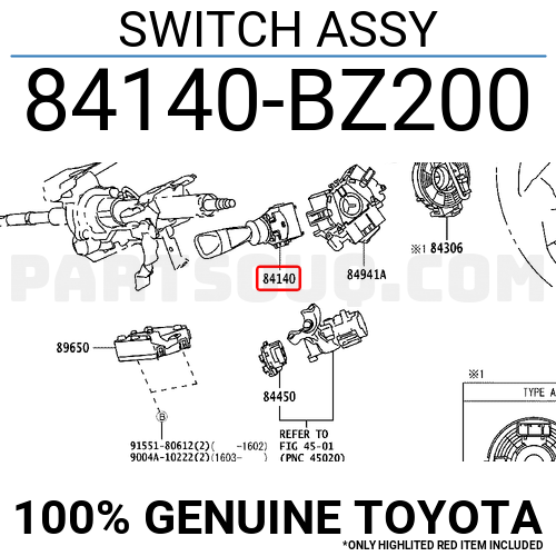84140BZ200 Toyota SWITCH ASSY